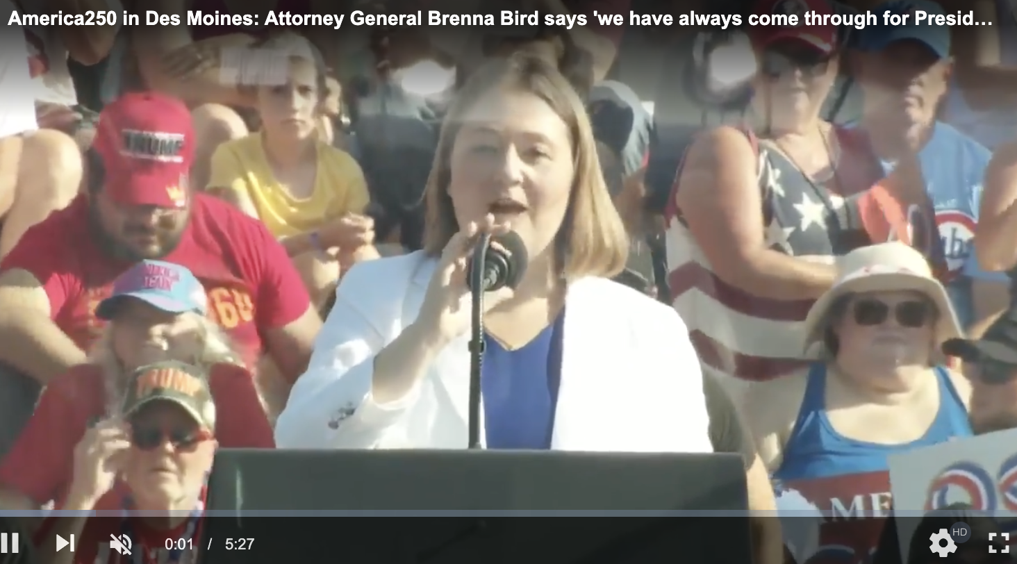 Featured image for “America250 in Des Moines: Attorney General Brenna Bird says ‘we have always come through for President Trump’”
